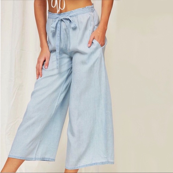 100% Tencel Wide Leg Tie Waist Crop Pant - Picture 4 of 9